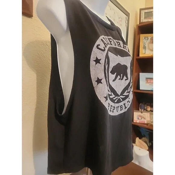 Love J USA California Republic Tank Top Large L Black Bear Flag Graphic Tee Cali - Picture 3 of 5